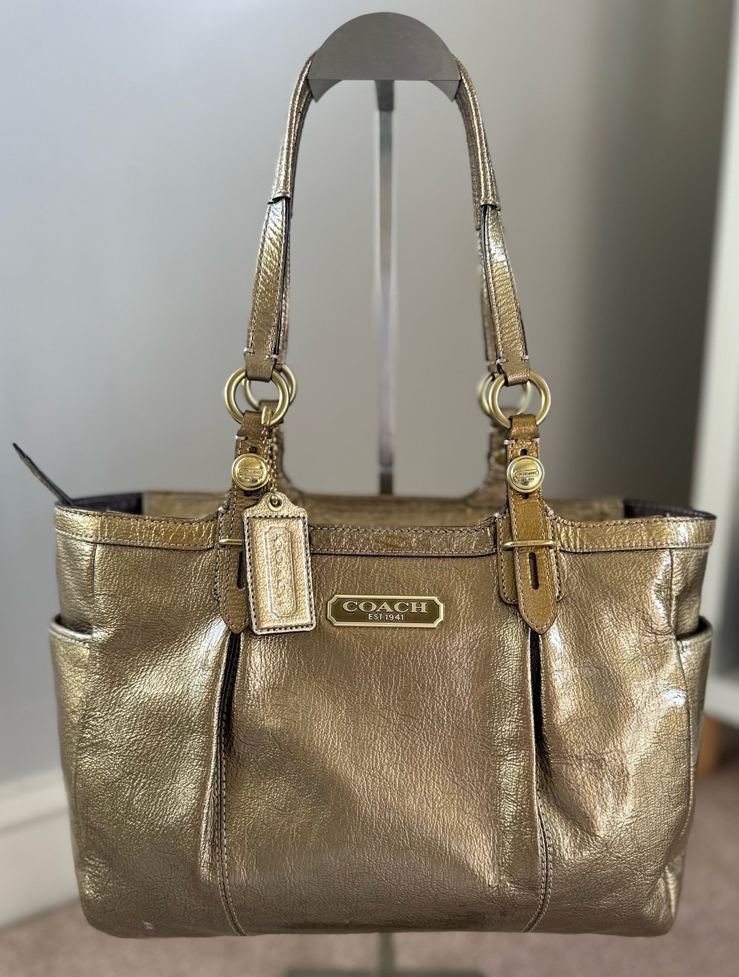 Coach Madison patent leather gold tote Purse HandBag F15253 Y2K
