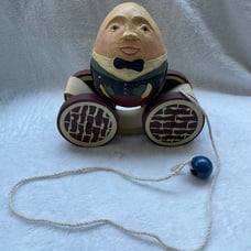 1988 Briere Folk Art Humpty Dumpty Pull Toy - Wood & Resin, Signed & Numbered