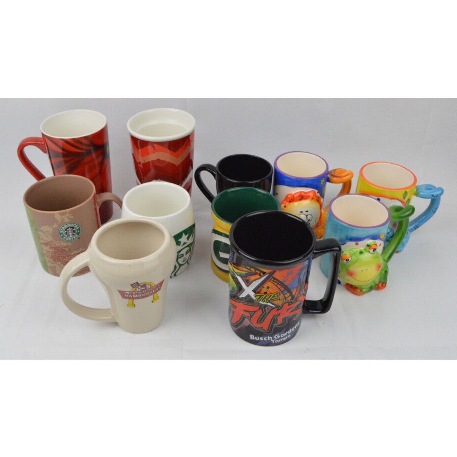 Lot x11 Ceramic Coffee Mugs Starbucks Mc McDonalds 3D Animal Green Bay Packers