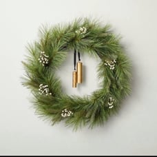 26 Faux Needle Pine & Snowberry Christmas Wreath with Bell Ornaments - Hearth