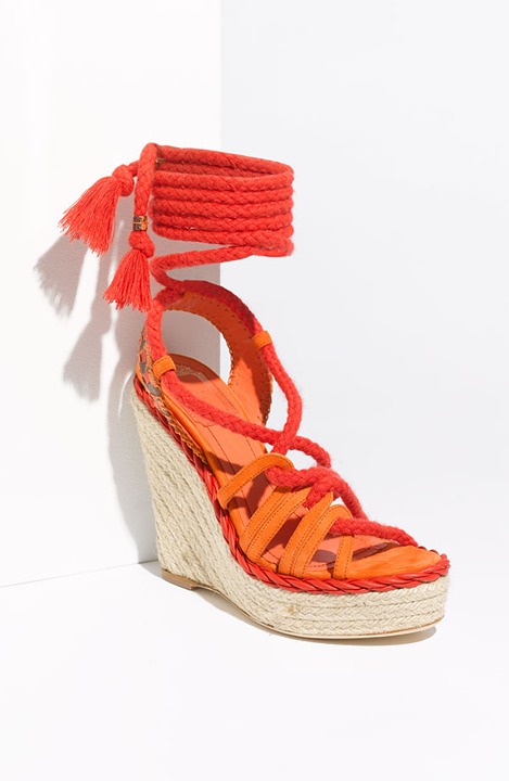 Dior Tahiti Red/Orange Espadrille Wedges Sz 37
