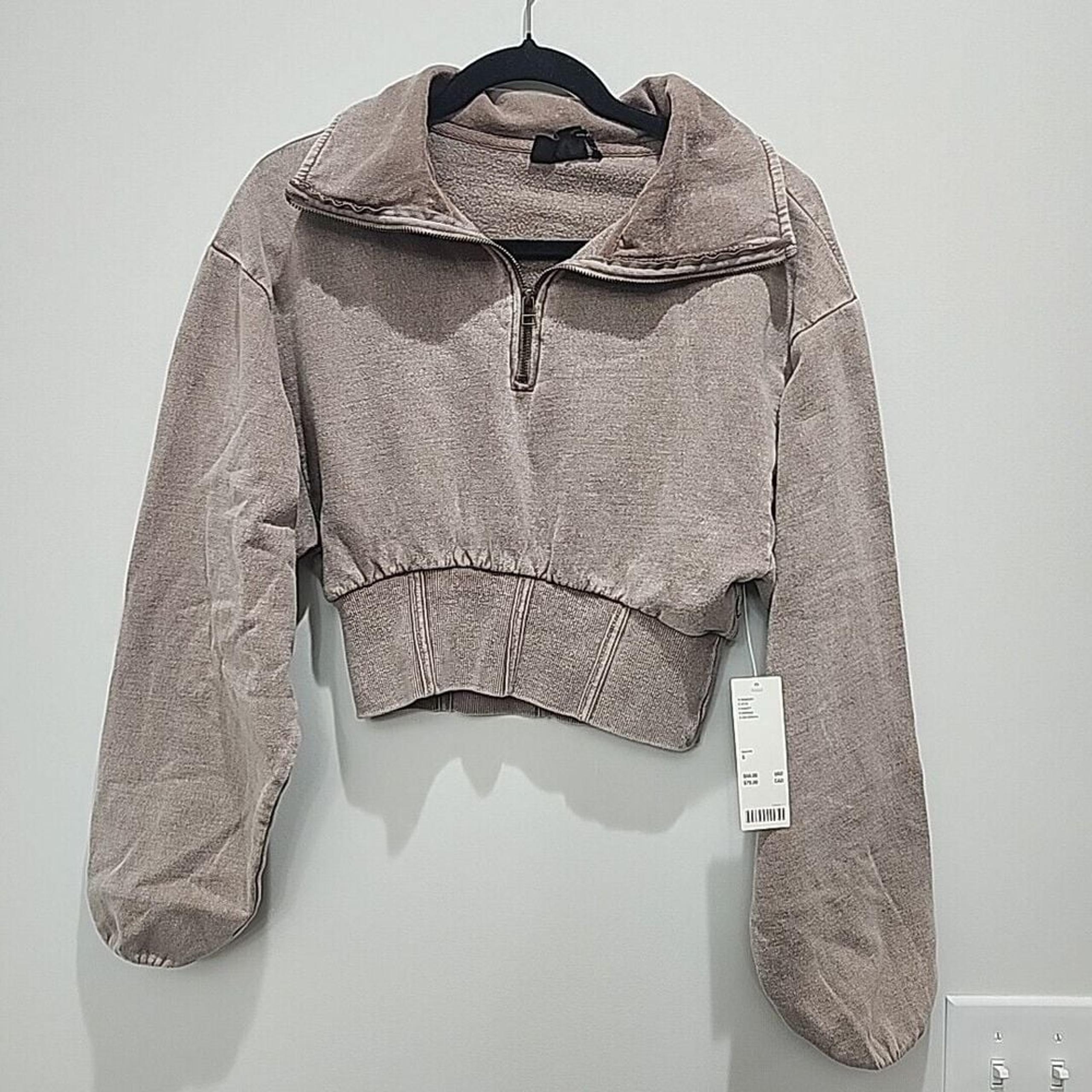 Urban Outfitters Out From Under Crop Pullover Sweatshirt Size Small Taupe Zip Up