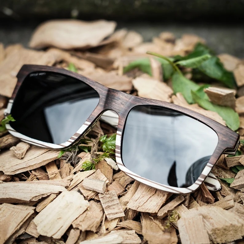 Paul Ven ebony Wood Square Wayfarer, Wooden sunglasses. Polarised lenses