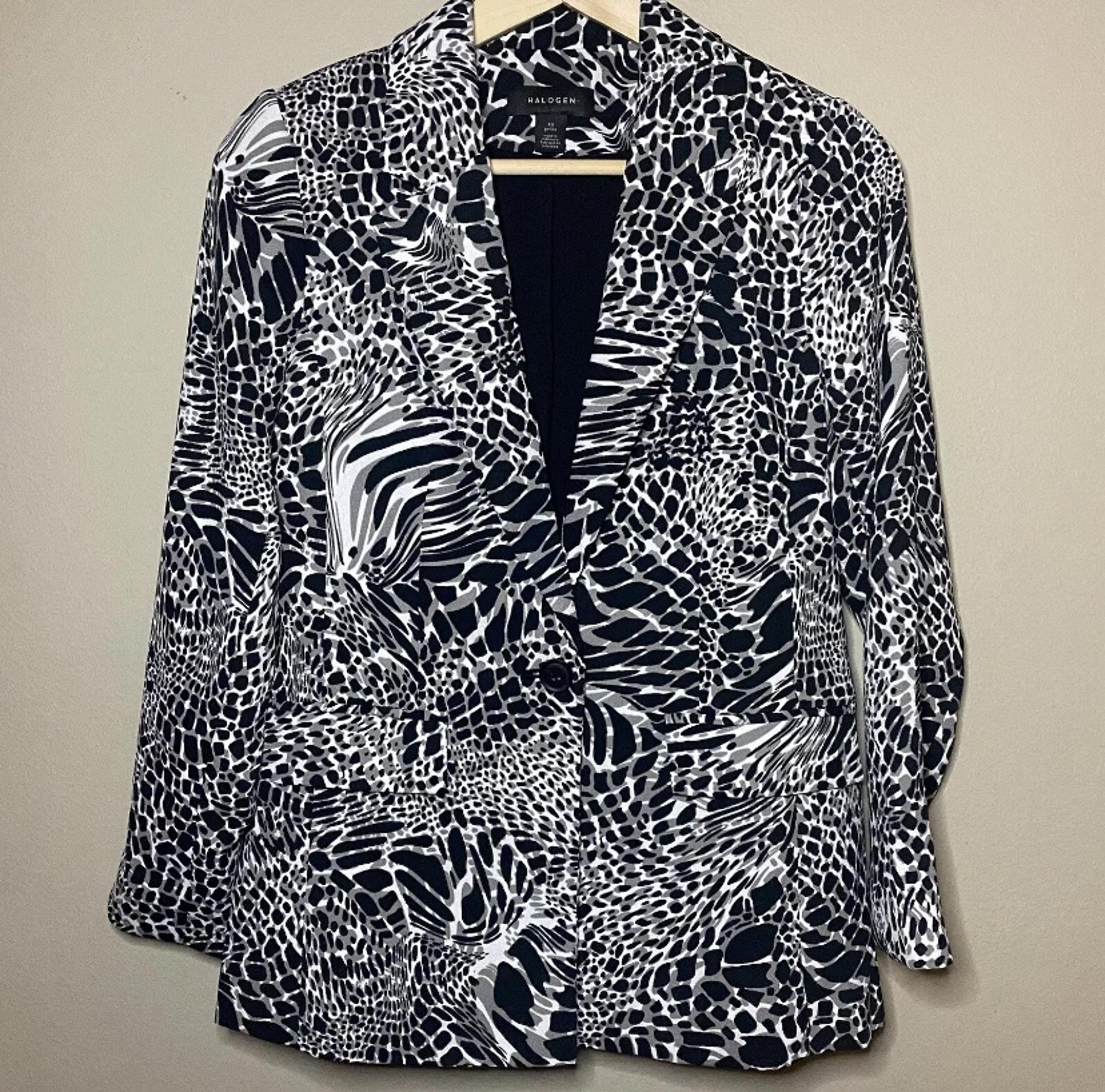 Halogen Petite Jacket Blazer Women’s Size PXS Black Gray White Lined Long Sleeve