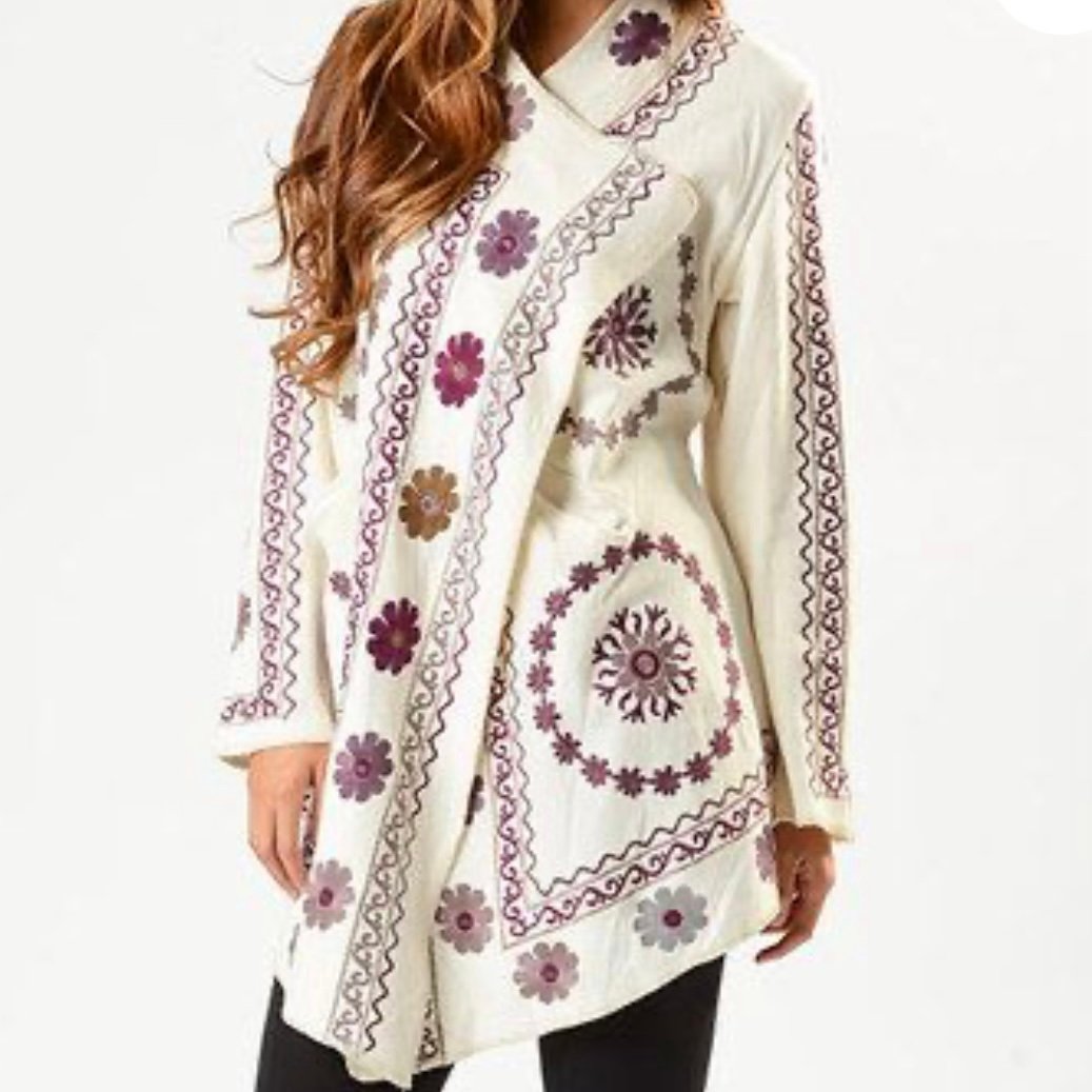 Johnny Was Mika Paris embroder kimono cardigan jacket sweater cotton knit size S
