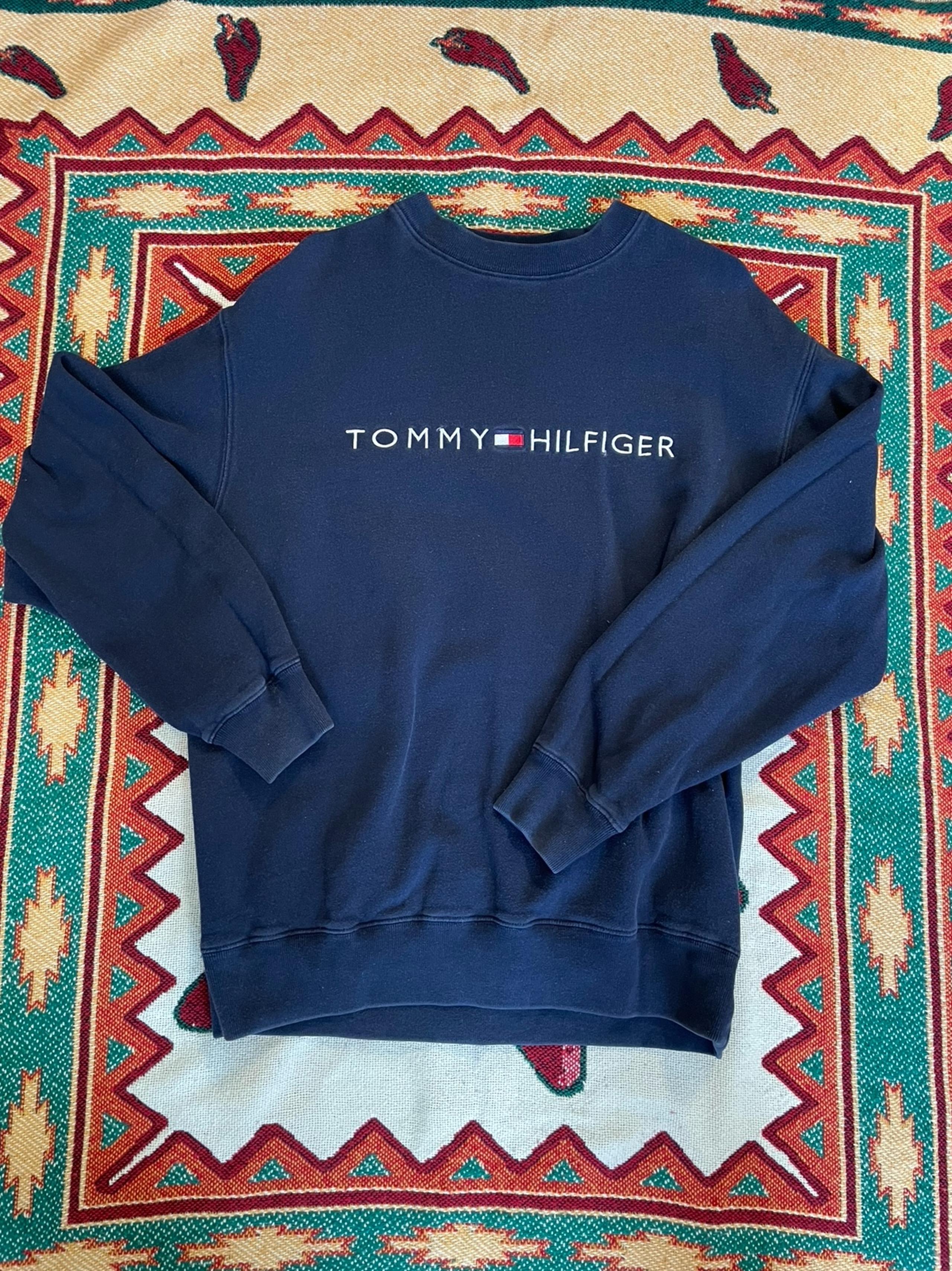 Vintage Tommy Hilfiger Long Sleeve T Shirt Blue Men Small Crew Neck