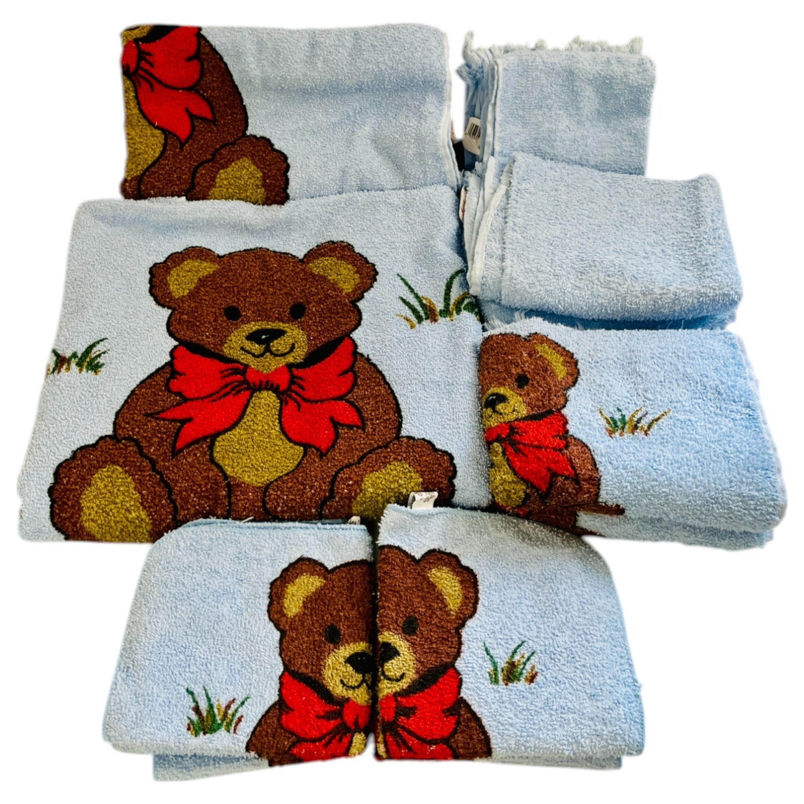 Vintage Cannon Towel Set of 12 Teddy Bear Bath Hand Dish Washcloths Cotton USA