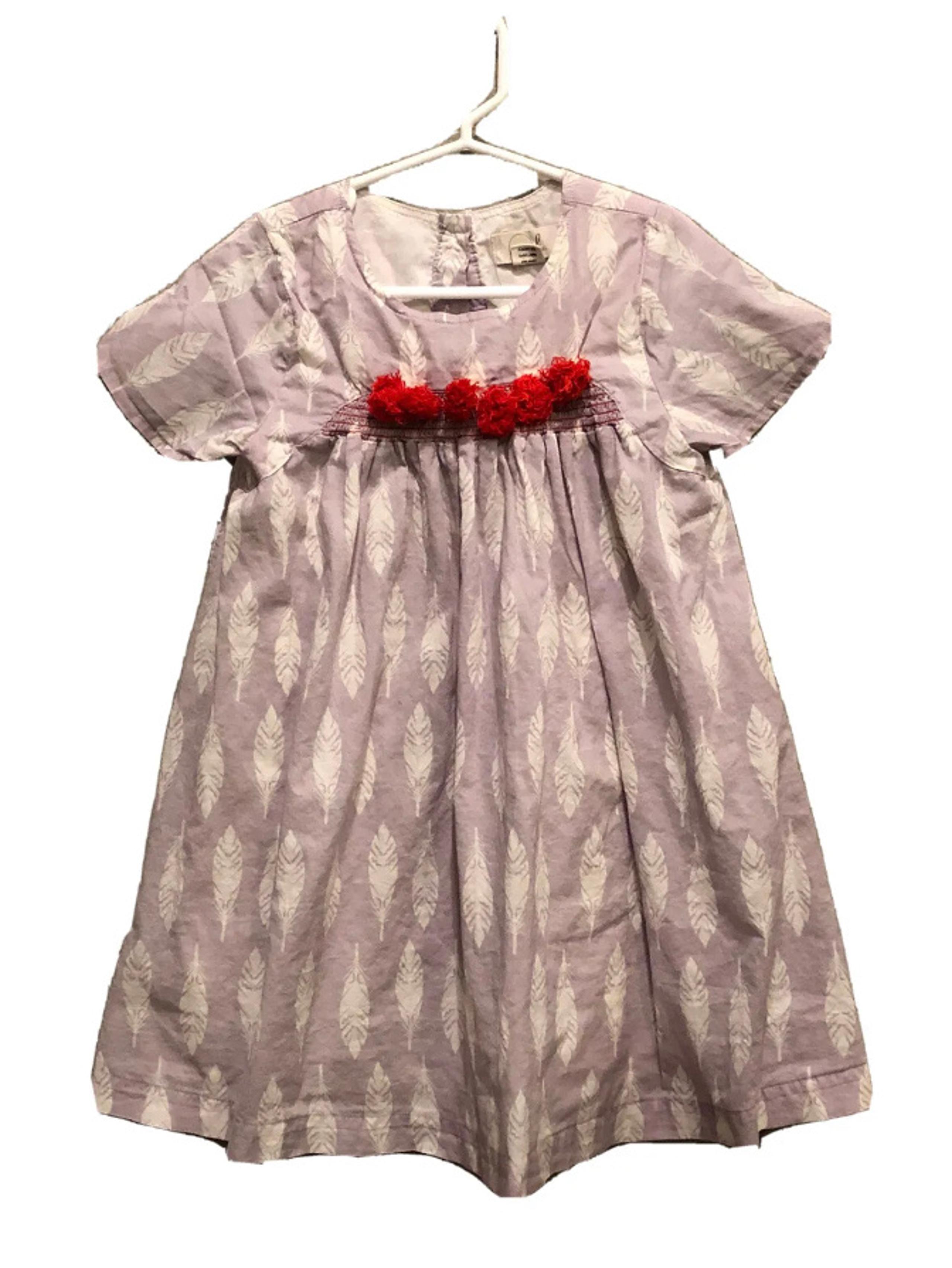 Peek Kids Purple Dress White Feathers Smocked with Red Tassles Size 4-5