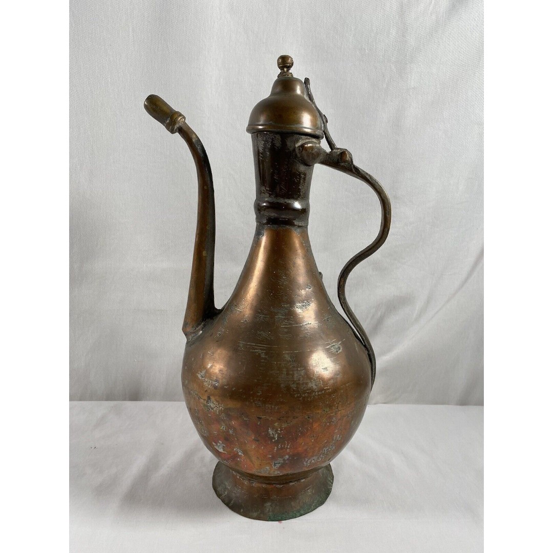 Vintage Moroccan Copper Large Coffee Pot w/Lid Middle Eastern Coffee Jug READ