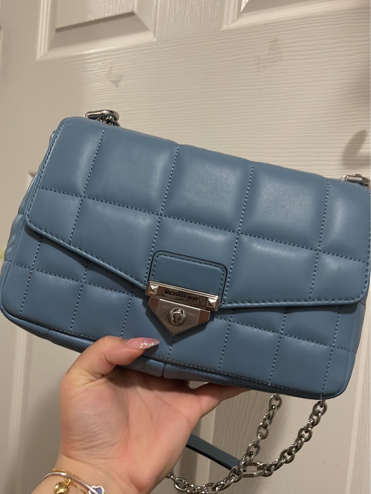 Micheal Kors SoHo quilted leather shoulder bag baby blue