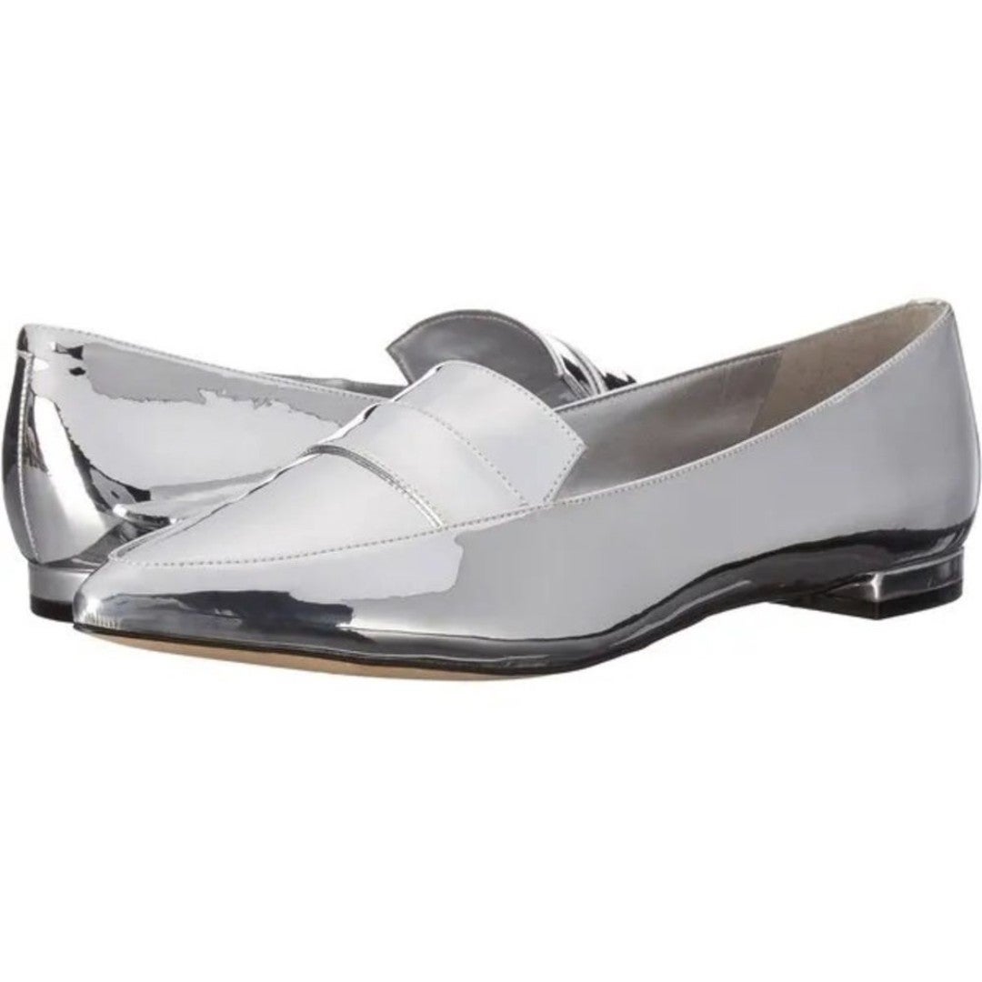 Nine West Adley Metallic Silver Pointed Loafer Flats Size 7.5