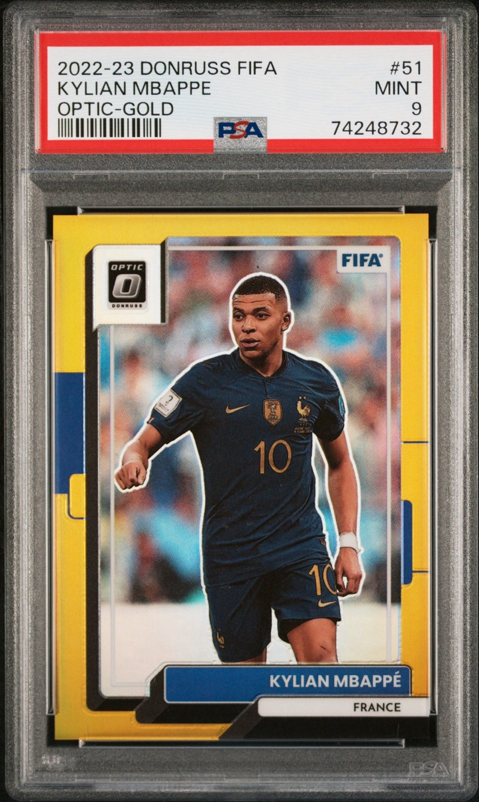 2022 Donruss Optic Kylian Mbappe Gold #51 /10 PSA 9 France