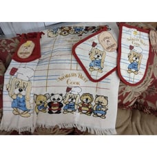 Vintage 4 pc NOS Set Critter Sitters Kitchen Hand Towels Oven Mitt Best Cook