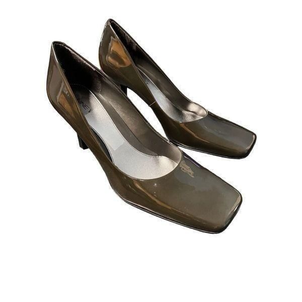 Nine West Green/Black Patterned Leather Square Toe Pump-Iridescence Wmn Sz 10