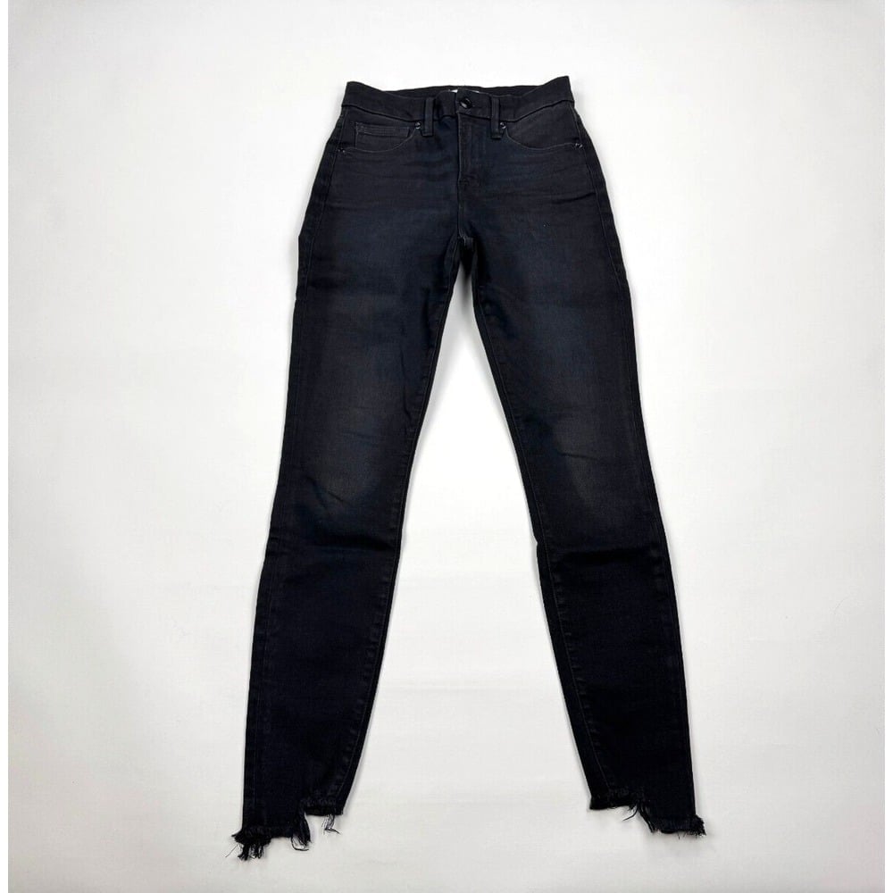 Good American Good Legs Step Hem Black Distressed Jeans Women 2 /26 EUC GLSH616T