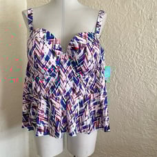 Torrid Underwire Peplum Push-Up Midkini Tankini Swim Top NWT 4X White Pink Blue