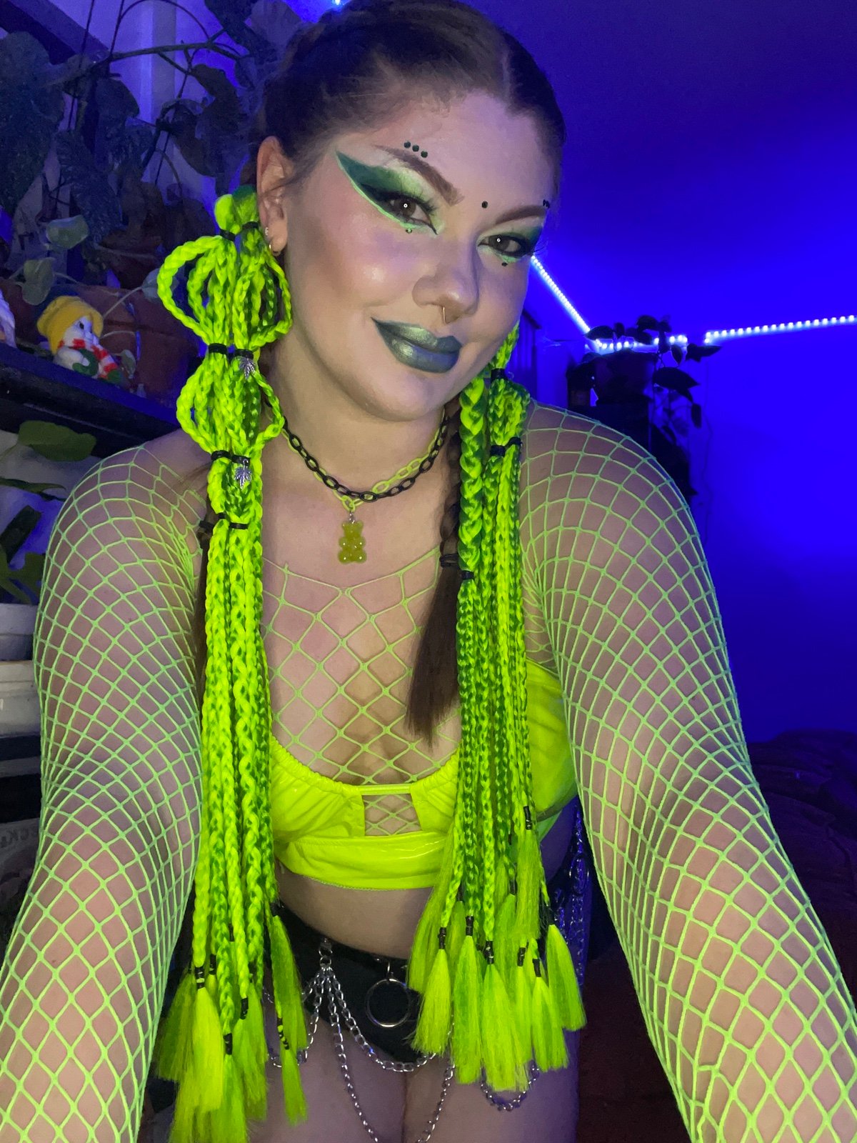 NEW OOAK Mary Jane handmade reusable blacklight leaf festival braids in green