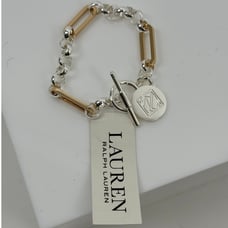 Lauren Ralph Lauren NWT Gold Silver Two Tone Logo Coin Flex Line Toggle Bracelet
