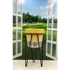 Buttercup Yellow/Beige Ceramic Planter Pot with Black Stand