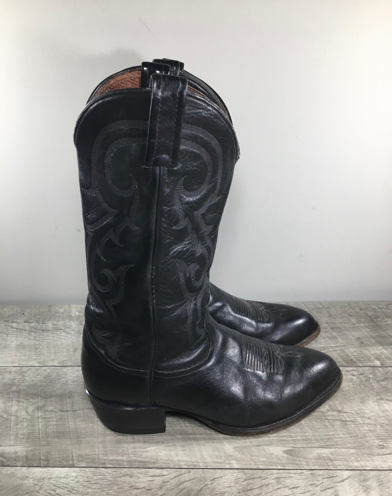 Vintage Tony Lama #CZ820 Ol' Buck Black Leather Cowboy Western Boots Men's 8.5