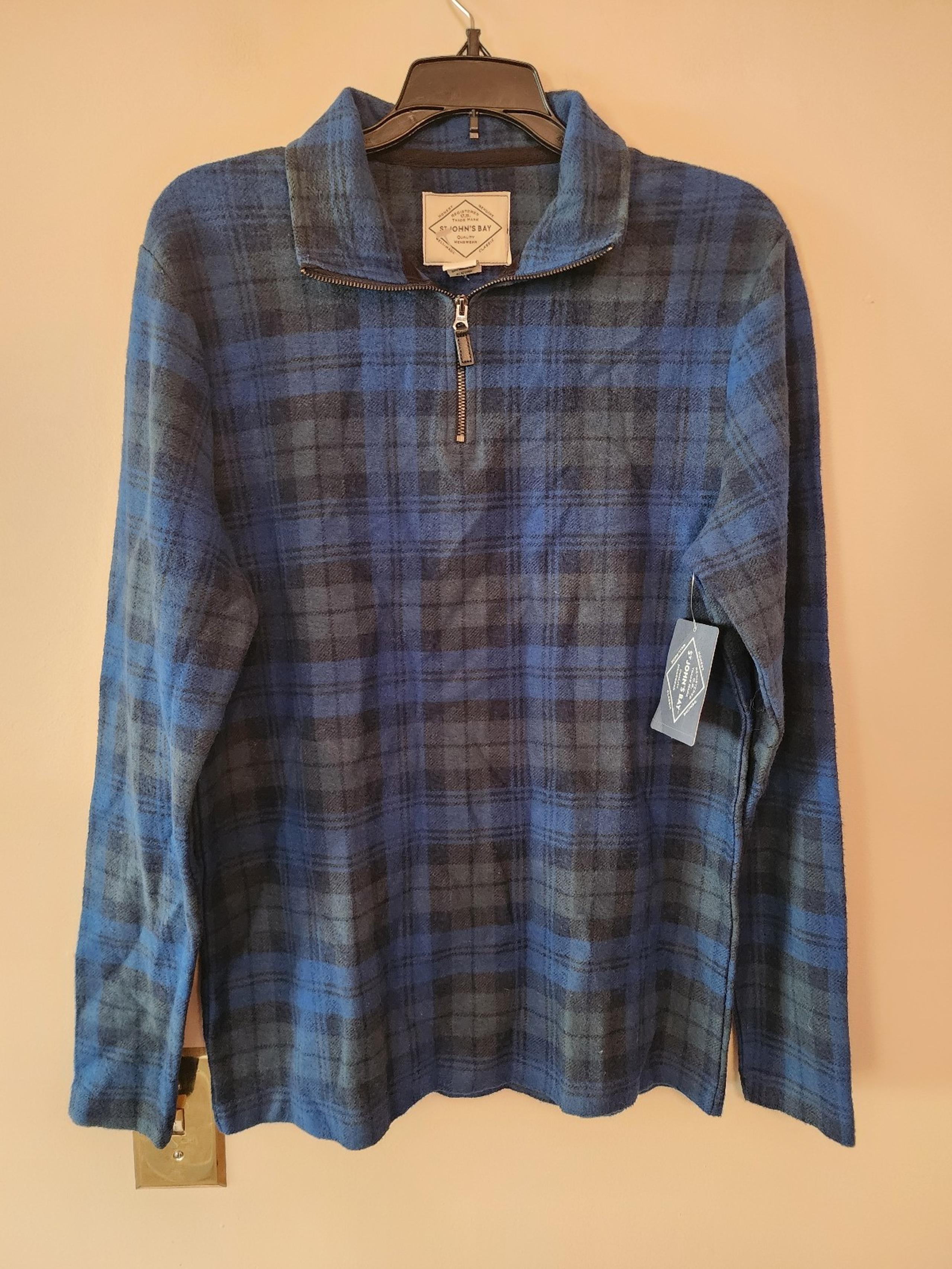 St johns bay blue plaid quarter Zip mens small