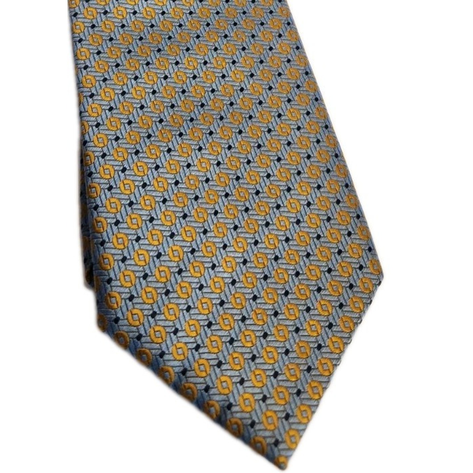 Ermenegildo Zegna Italian Silk Luxury Tie Blue Yellow Geometric Wedding Formal