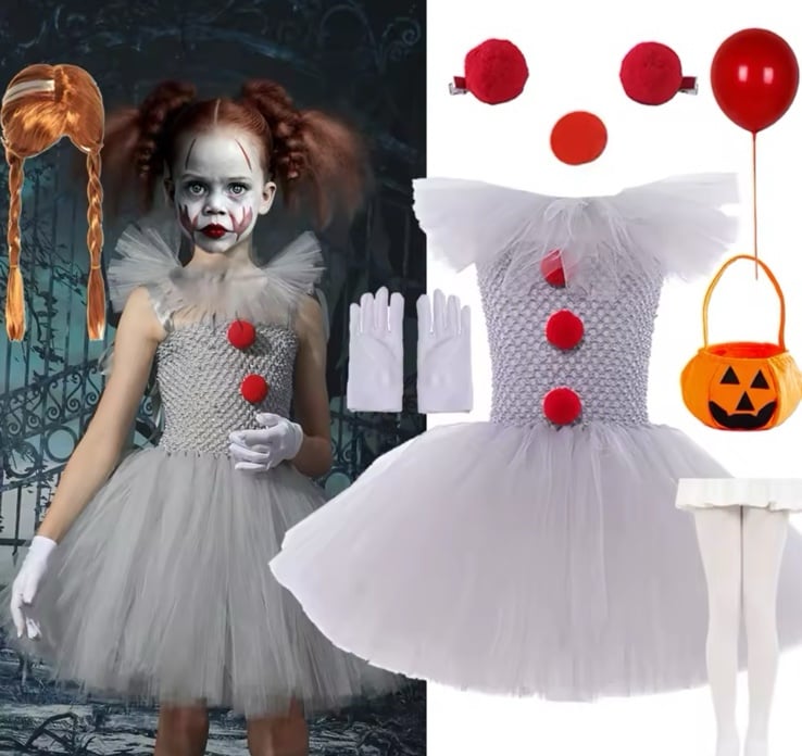Gray Joker Tutu Tulle Dress for Girls Carnival Girl Creepy Clown Cosplay Clothes