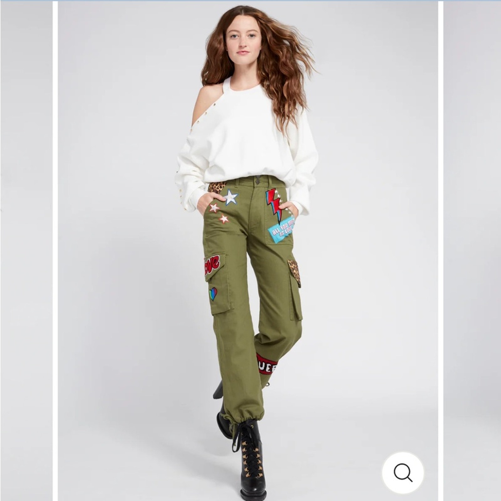 Alice and Olivia High-Waist Cargo Patchwork Pants in Army Green 26 G6