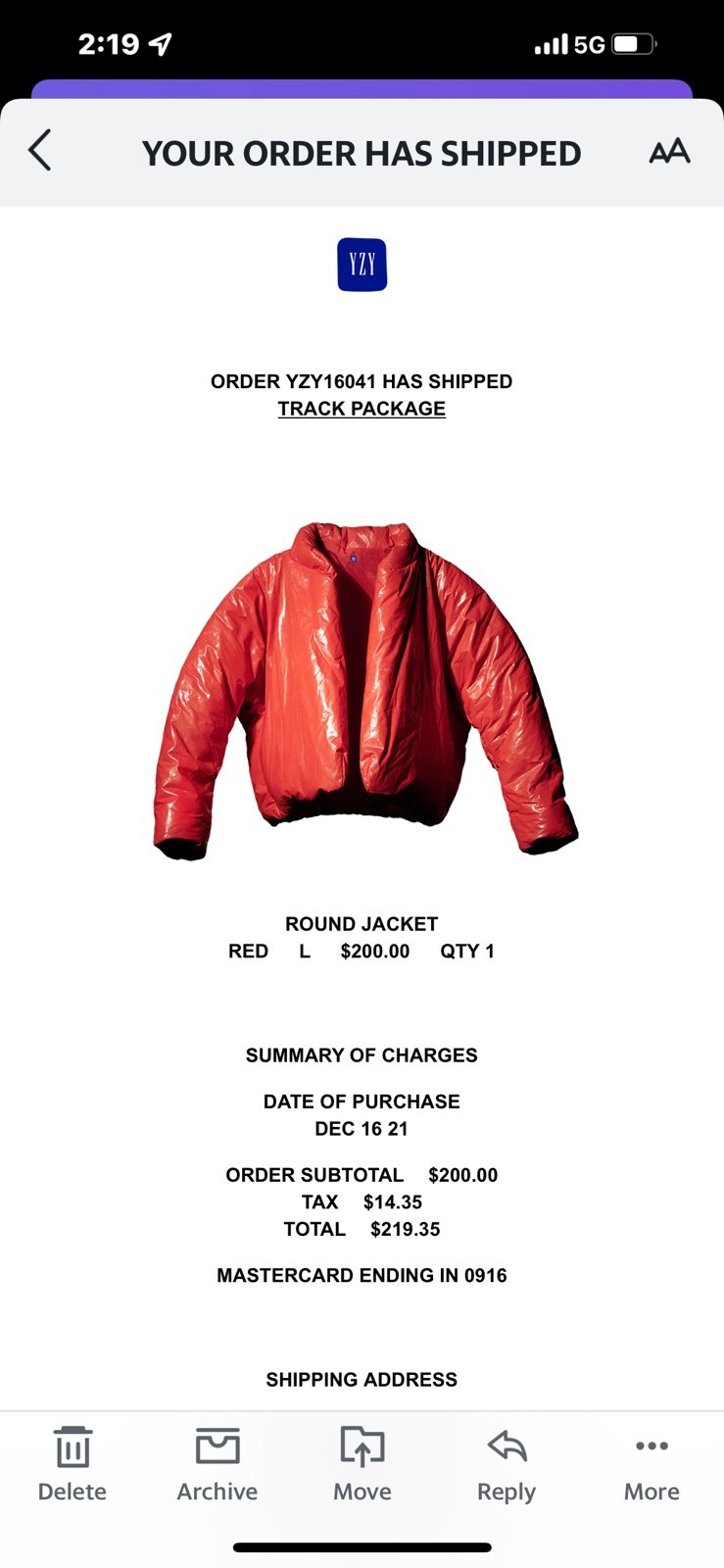 Yeezy jacket size L