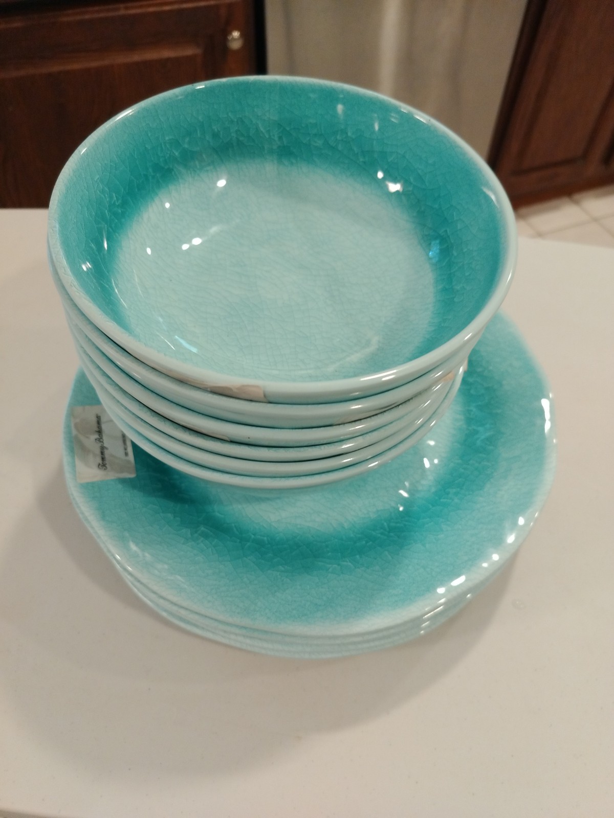Tommy Bahama Cracked Turquoise Set of 6 Dinner Plates & 6 Bowls NWT