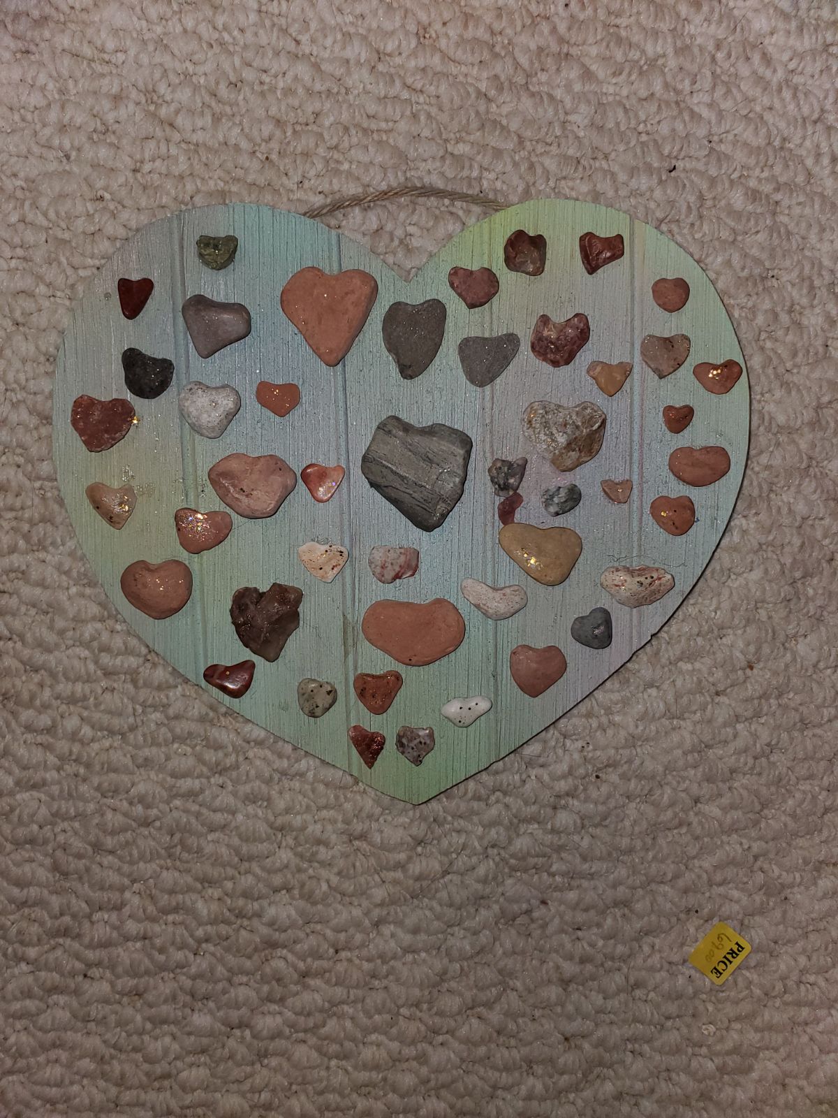 Wooden Heart with 48 Heart Shaped Rocks