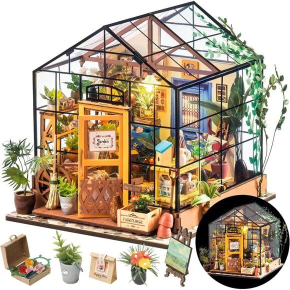 New DIY Miniature Greenhouse Kit, Tiny House with Furniture, Gifts & Decorations