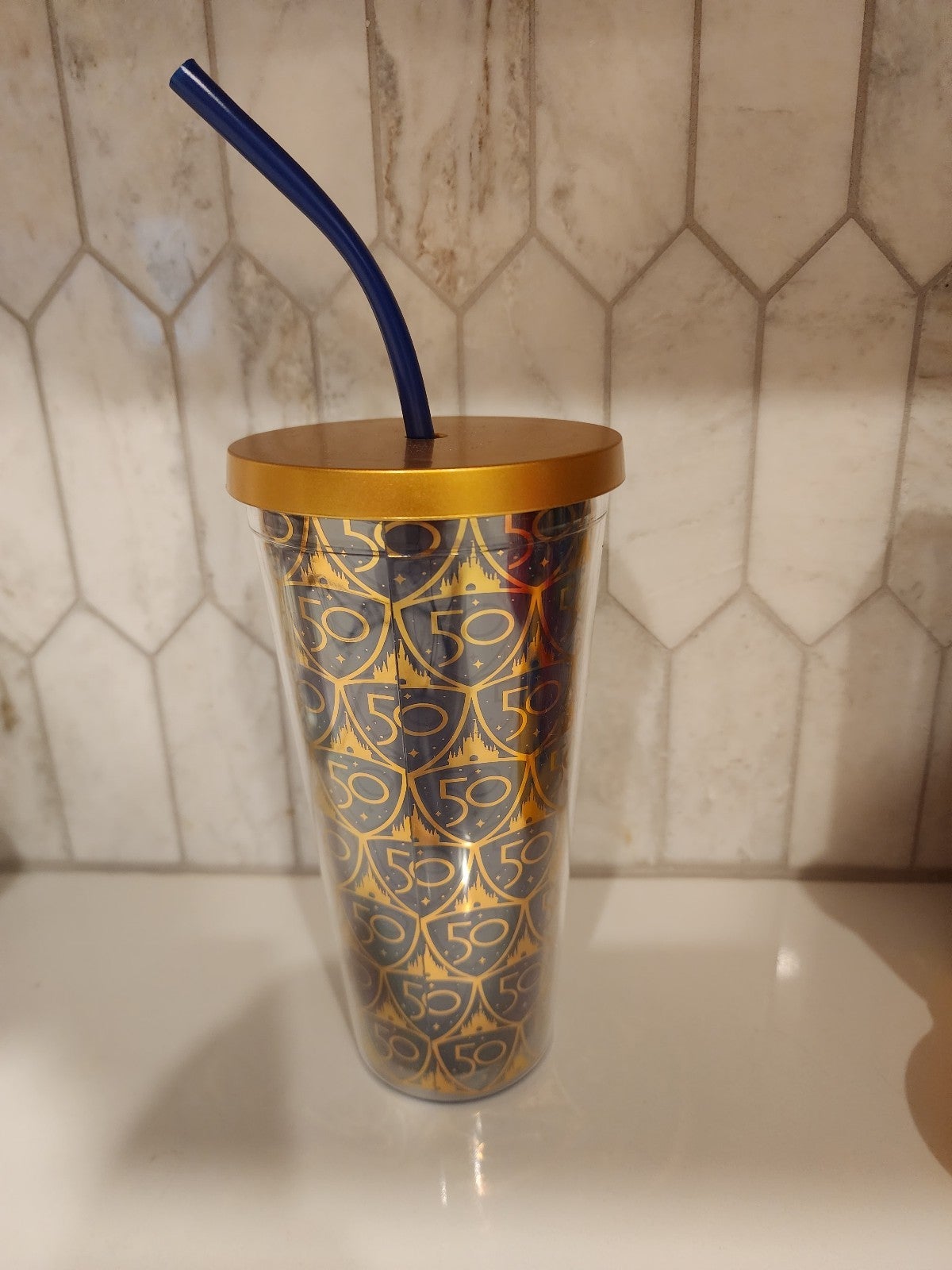 Disney 50th Anniversary cup with straw