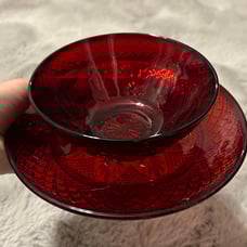 Set of Vintage Cristal D’Arques-Durand Antique Ruby Plates and Bowls - 10 Pieces