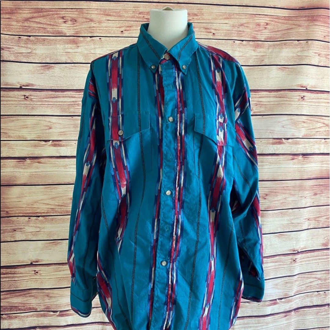 Panhandle Slim Aztec Western Wear Button Down Long Sleeve Shirt, Size 18