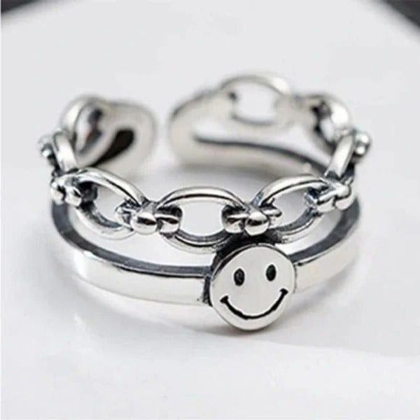 925 Sterling Silver Smiley Face Adjustable Ring