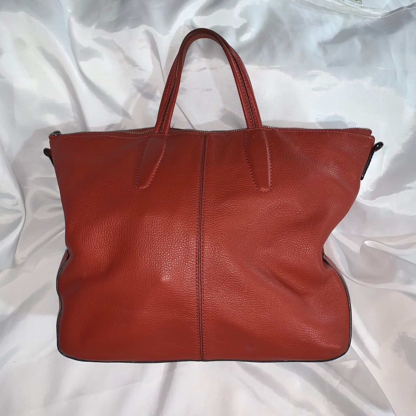 TUMI brick red pebble grain leather zip top TOTE satchel