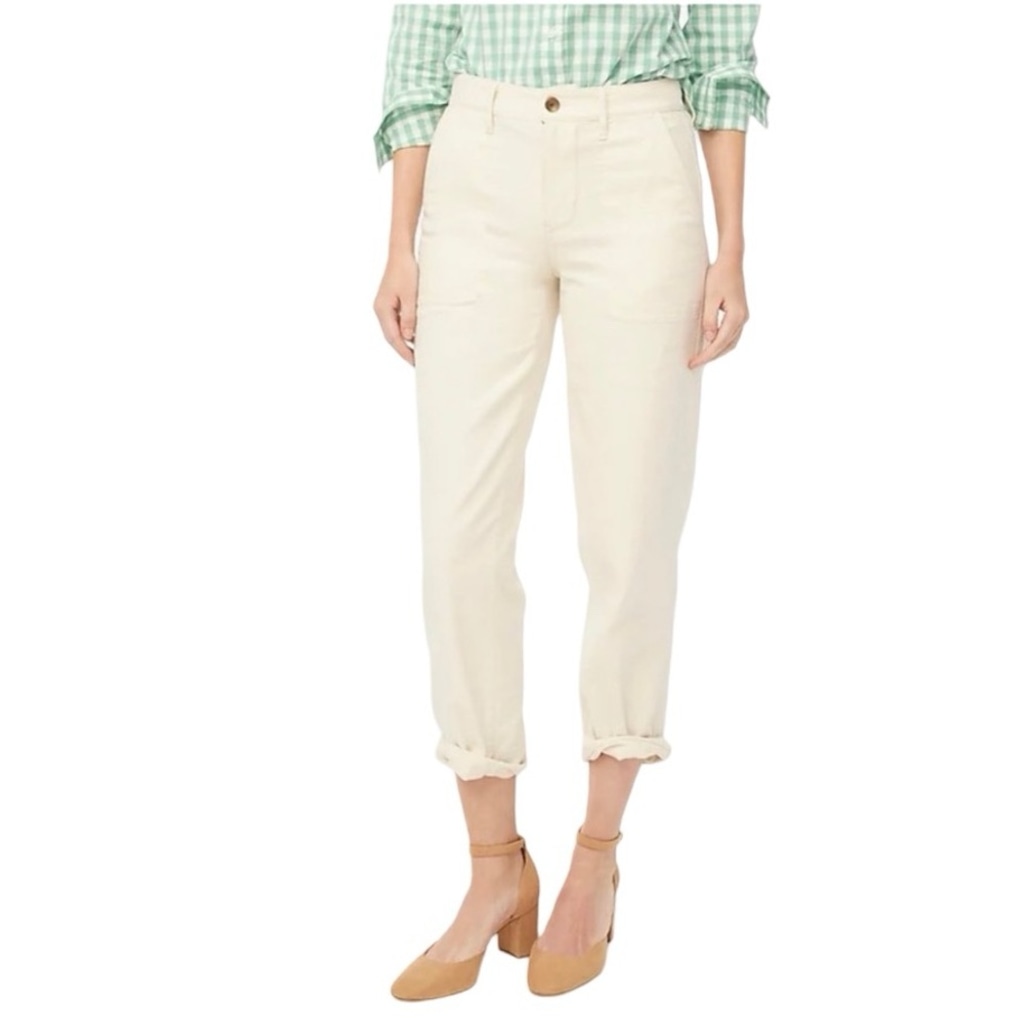 J CREW Cotton Camp Pant Cream Ivory Women’s Size 4.