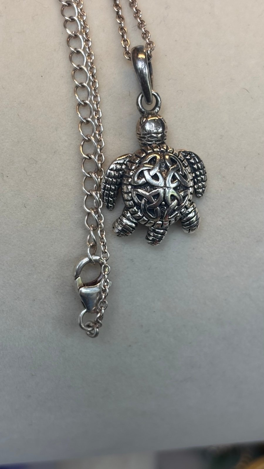 Sterling Silver Celtic Trinity Knot Turtle Pendant Necklace, Trinity Turtle