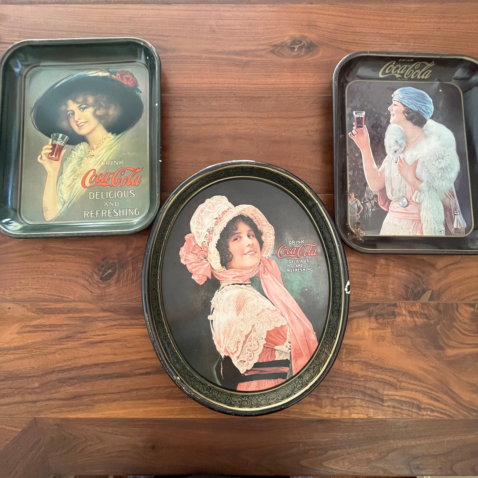 Set of 3 Vintage Coca Cola Serving Trays Flapper Party Betty Girl Advertising
