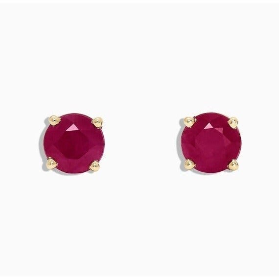 14k Yellow Gold 1.20Ct Natural Round Red Ruby Stud Earrings