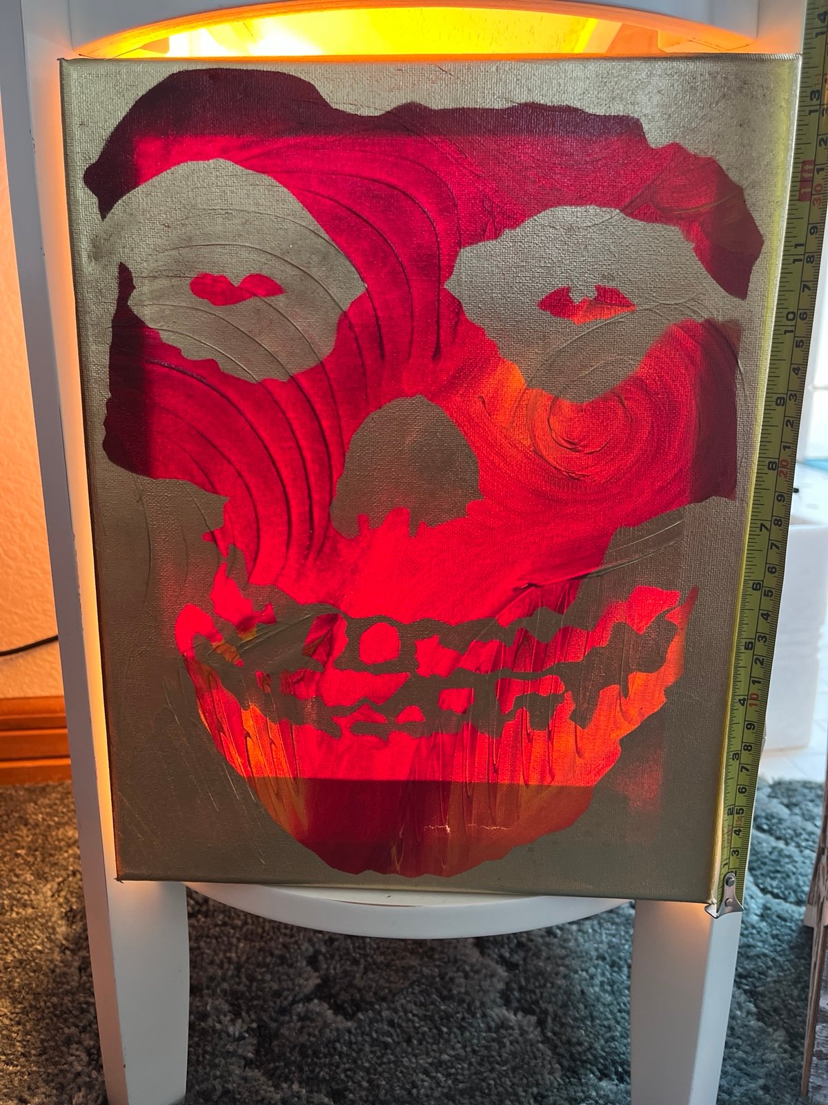 Multimedia MISFITS oil painting/gold spray, paint, stencil, crimson ghost AS-IS