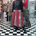 USA Cotton Cat Print & Tartan Check Mix Gathered Long Skirt