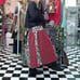 USA Cotton Cat Print & Tartan Check Mix Gathered Long Skirt