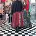 USA Cotton Cat Print & Tartan Check Mix Gathered Long Skirt