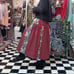 USA Cotton Cat Print & Tartan Check Mix Gathered Long Skirt