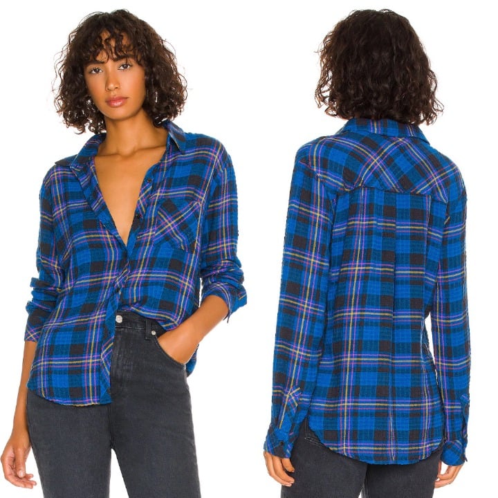 Rails Cobalt Black Citrus Plaid Long Sleeve Dutton Button Up Shirt