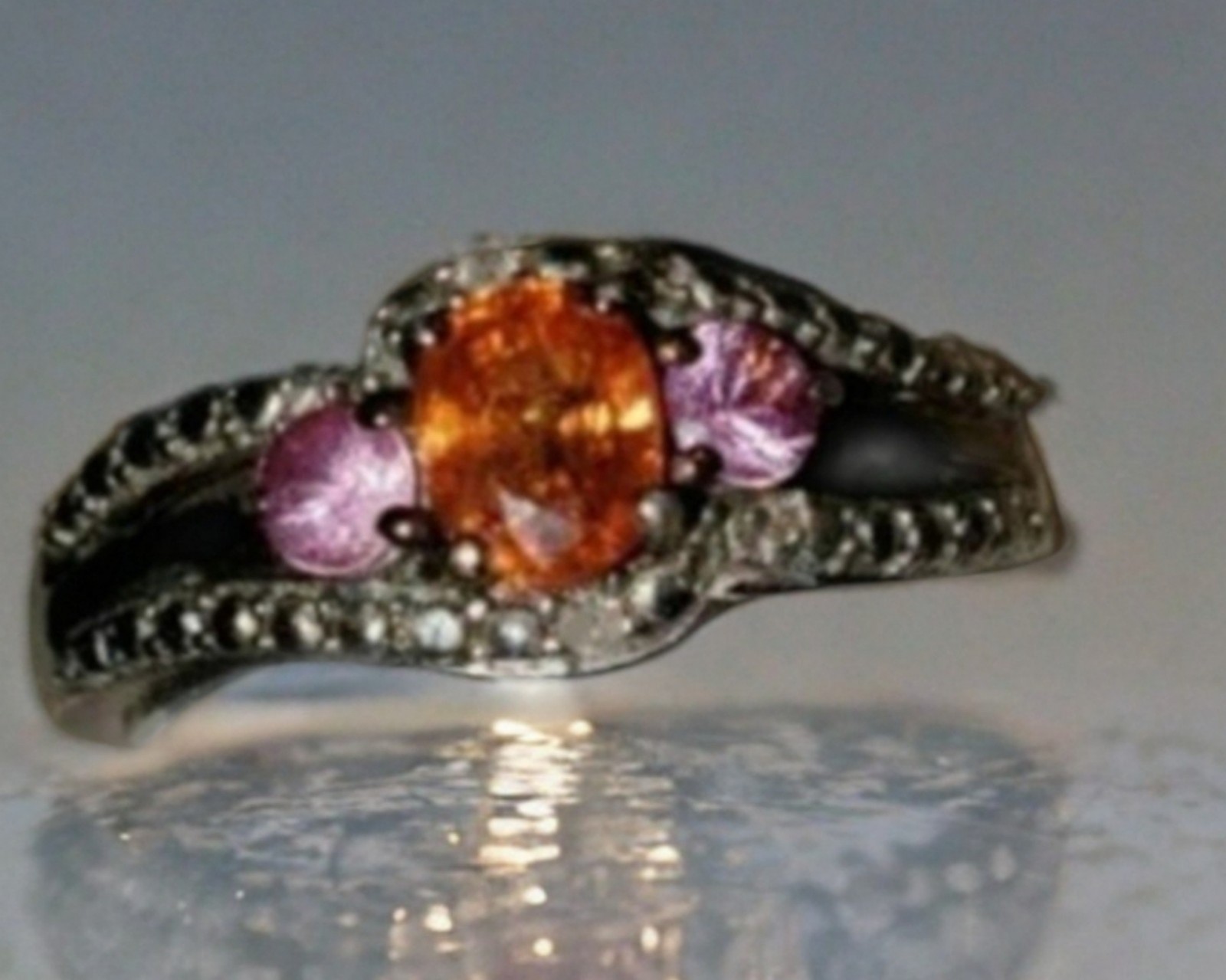 Orange Sapphire / pink sapphire ♡ diamond ring