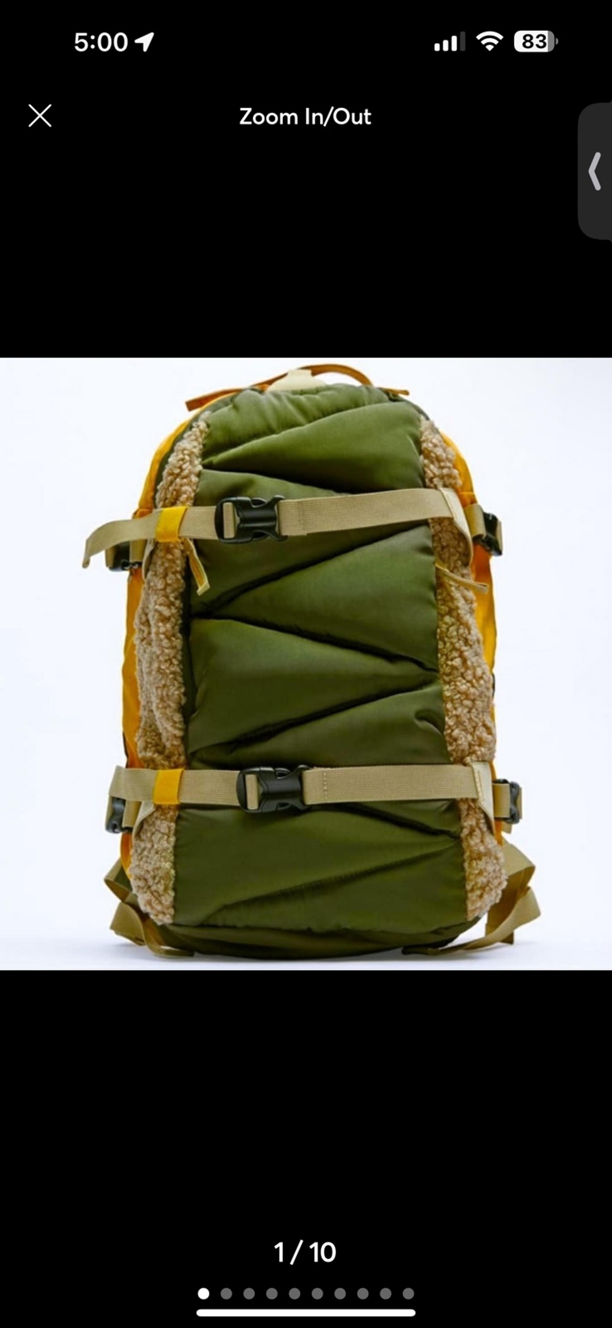 ZARA Multi-pocket Backpack Nylon & sherpa Green, Orange & Ivory