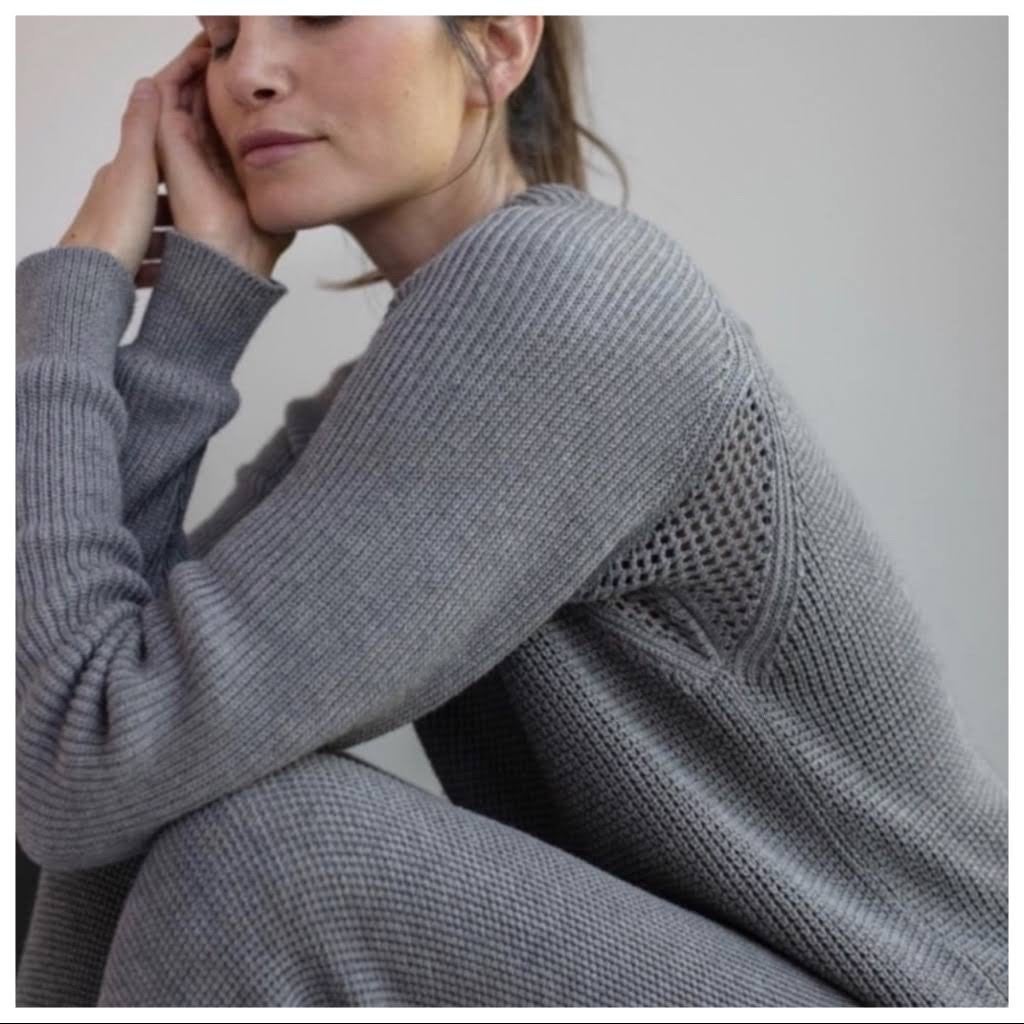 LUNYA Cozy Pima Cotton Alpaca Grey Pullover Sweater Crewneck waffle thermal wool